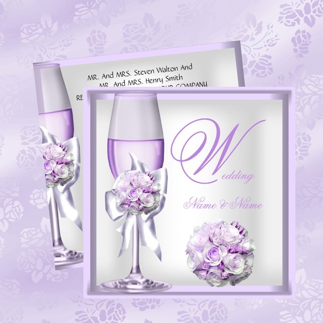 Elegant bröllop Lavendel Lila Syrlilja Champagne 2 Inbjudningar (Skapare uppladdad)