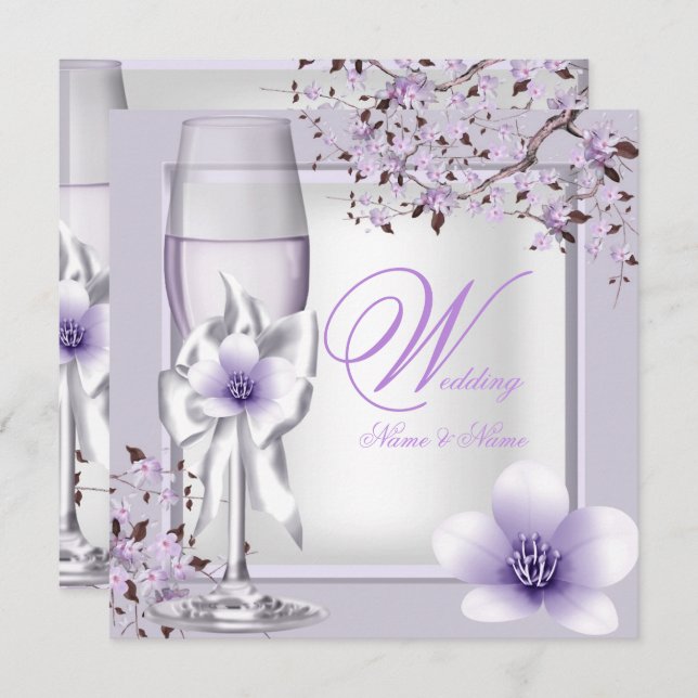 Elegant bröllop Lavender Lila Lilac 6 Inbjudningar (Fram/baksida)