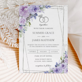 Elegant bröllop Lila Lilac Blommigt Silver Ringar Inbjudningar