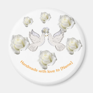 Elegant bröllop Magnet med Doves och Vit ros