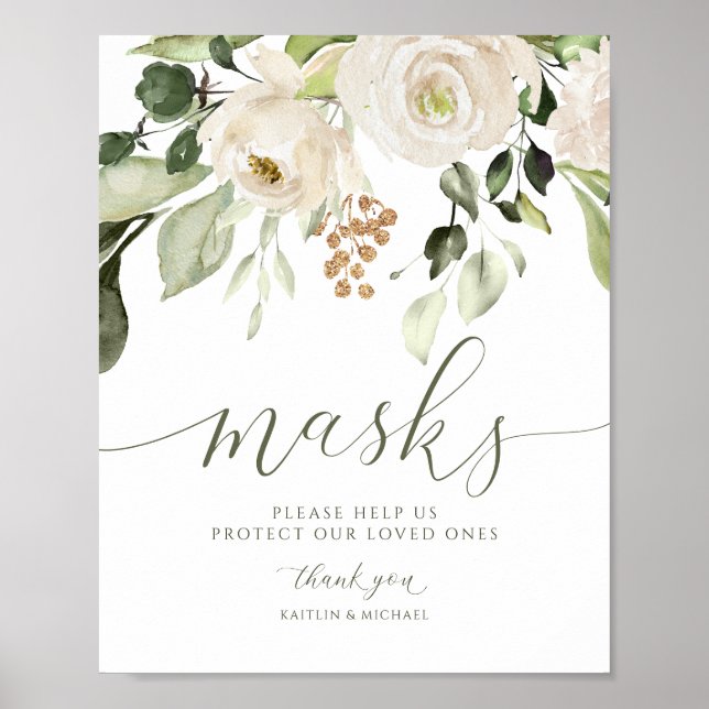 Elegant bröllop Mask undertecknar Greenery Foliage Poster (Framsidan)