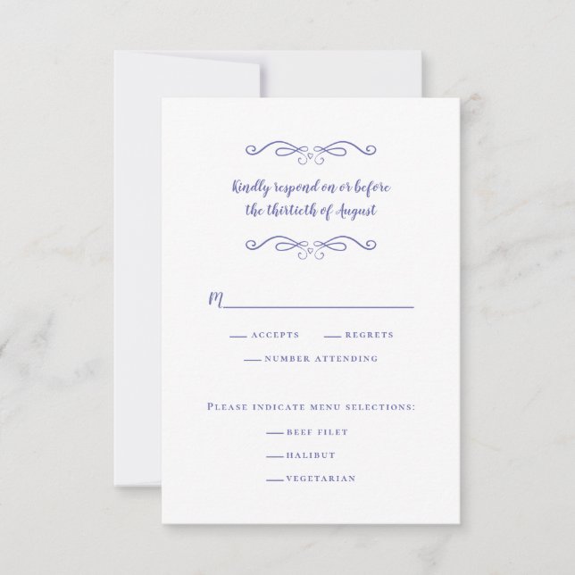 Elegant bröllop Meal Blue Minimalist OSA Kort (Framsida)
