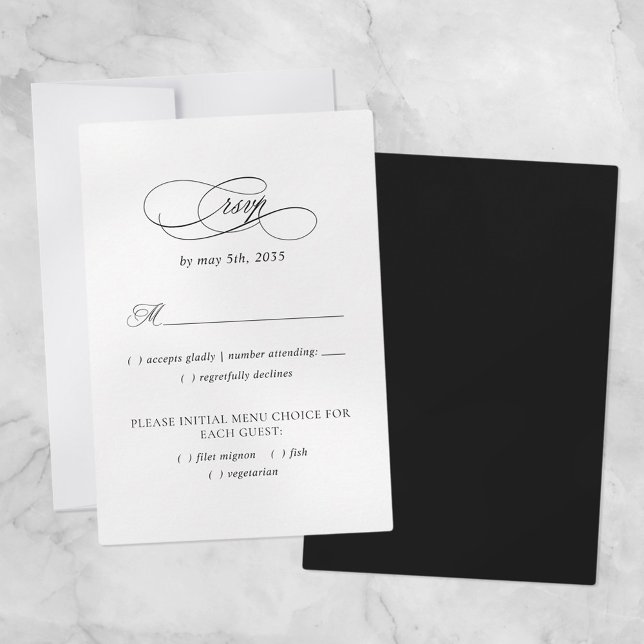 Elegant bröllop Meal Choal Modern Black & White OSA Kort (Skapare uppladdad)