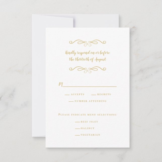 Elegant bröllop Meal White & Guld minimalistisk Ch OSA Kort (Framsida)