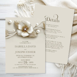 Elegant Bröllop med Blommor och Pärlor Allt-i-Allt Inbjudningar