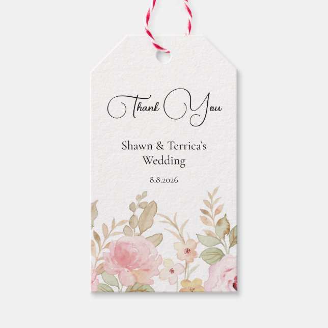 Elegant bröllop med blommor Personligt bröllop Presentetikett (Framsidan)
