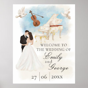 Elegant bröllop med Bride & Groom Piano Violin Poster