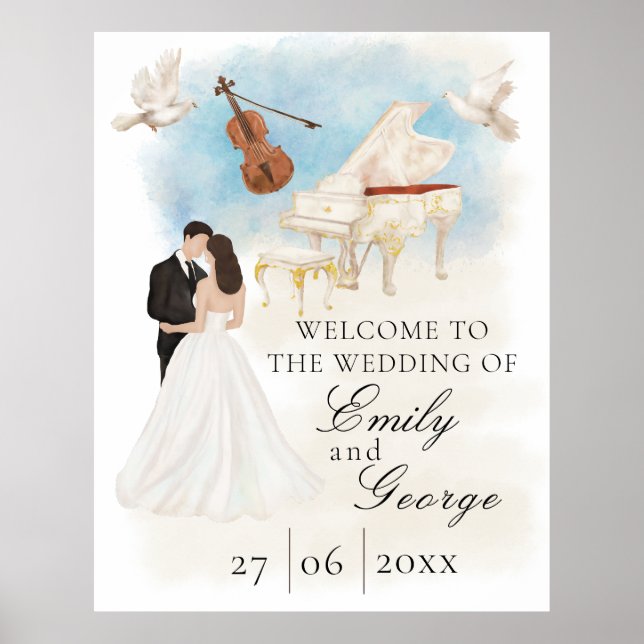 Elegant bröllop med Bride & Groom| Piano | Violin Poster (Framsidan)