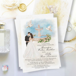 Elegant bröllop med Bride och Groom Foutain Inbjudningar