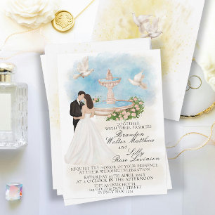 Elegant bröllop med Bride och Groom Foutain Inbjudningar