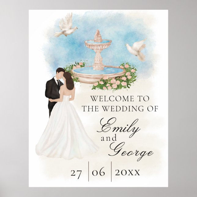 Elegant bröllop med Bride och Groom Foutain Poster (Framsidan)
