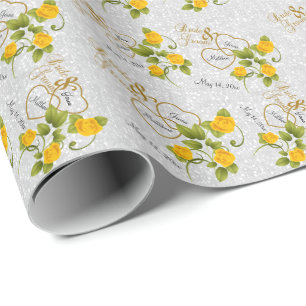 Elegant bröllop med Gul ros och Guld Presentpapper