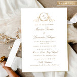 Elegant bröllop med Guld Monogram, på spanska Inbjudningar<br><div class="desc">Elegant bröllop inbjuder med exekutiv, handdragen monogram i imitationsskött guld, med parets initialer. Resten av texten i färg, inte guld. Enkel, delikat design, elegans och fullt med detaljer i kalligrafi. En allt-i-ett-inbjudan, som innehåller alla detaljer för ceremonin, mottagningen och till och med möjligheten att lägga till mer information på motsatt...</div>