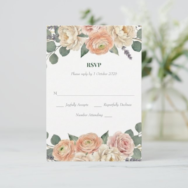 Elegant bröllop med persika blommor och guldgaller OSA kort (Stående Fram)