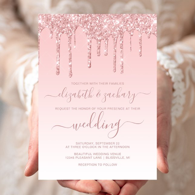 Elegant Bröllop med Rosa Glitter Inbjudningar (Skapare uppladdad)