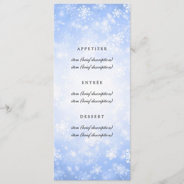 Elegant bröllop Menu Blue Winter Wonderland Meny (Framsida)