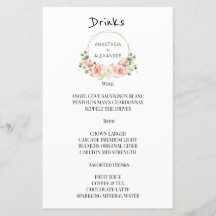 Elegant bröllop MENU-drycker.