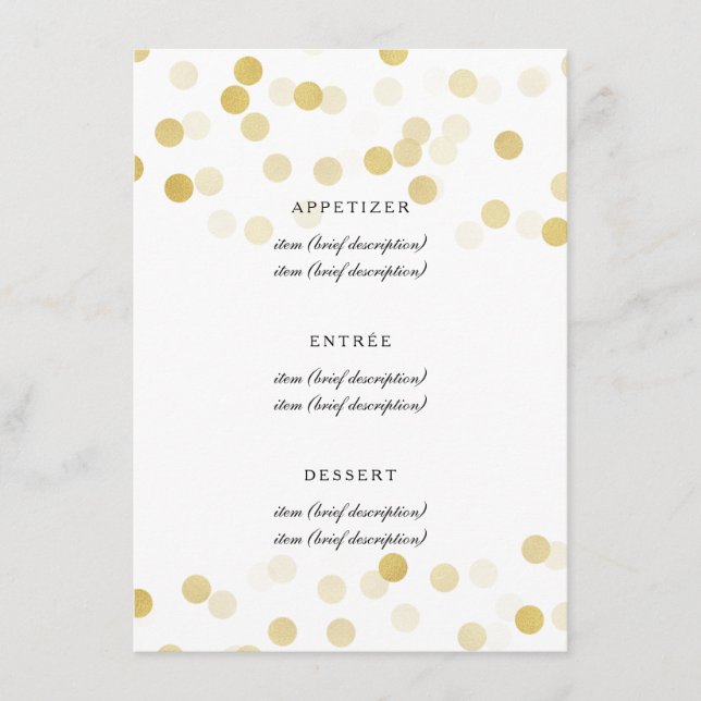 Elegant bröllop Menu Faux Gold Foil Glitter Ljus Meny (Framsida)