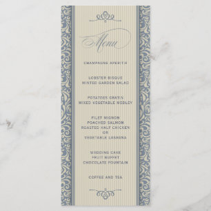Elegant bröllop Menu i Blue och Beige Meny
