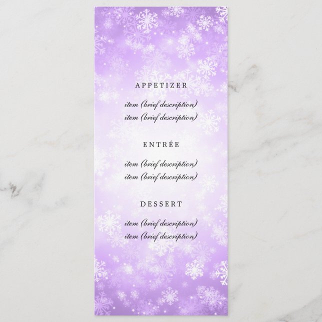 Elegant bröllop Menu Lila Winter Wonderland Meny (Framsida)