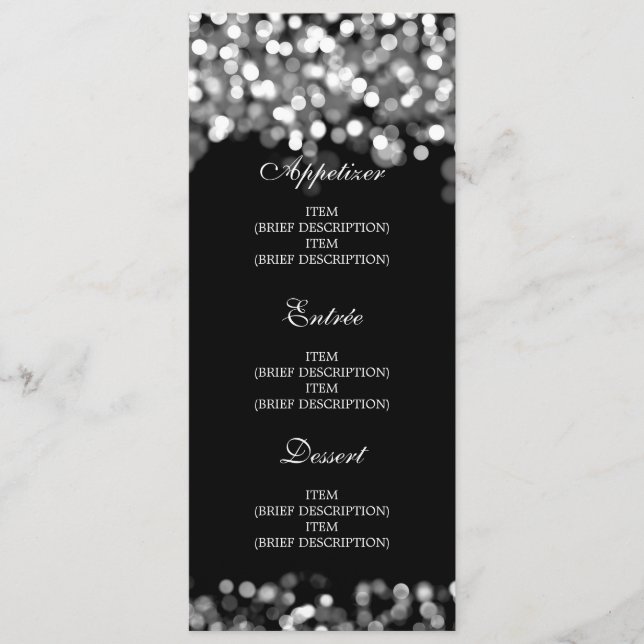 Elegant bröllop Menu Silver Ljus Meny (Framsida)