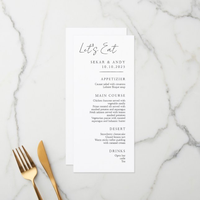 Elegant bröllop menus meny (Fram/Back In Situ)