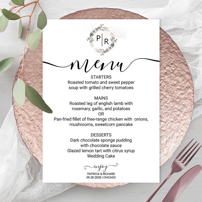 Elegant bröllop-meny Modern calligrafi-kort Inbjudningar (Skapare uppladdad)