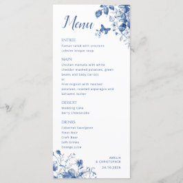 Elegant bröllop-menyn med känslig blåa blommor meny