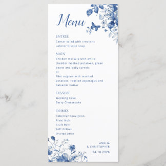 Elegant bröllop-menyn med känslig blåa blommor meny