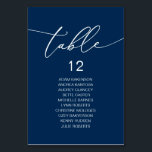 Elegant bröllop Middag, gästdiagram Bord Bordsnummer<br><div class="desc">Bord-diagramkort för gästgästgäster i bröllop,  Modern Elegant Script. Anpassa texten och/eller ta bort och fylla i med bröllopsfestens tema (Flottblå).</div>