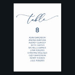 Elegant bröllop Middag, gästdiagram Bord Bordsnummer<br><div class="desc">Bord-diagramkort för gästgästgäster i bröllop,  Modern Elegant Script. Anpassa texten och/eller ta bort och fylla i med bröllopsfestens tema (Flottblå).</div>