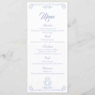 Elegant bröllop Middag Menu - Blue Ro Filigree Meny