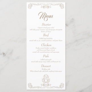 Elegant bröllop Middag Menu - Syd Ro Filigree Meny