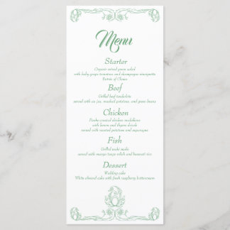 Elegant bröllop Midmeny - Grönt Ro Filigree Meny