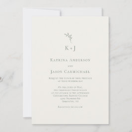 Elegant Bröllop Minimal Salvia Grön Monogram Inbjudningar