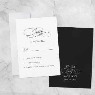 Elegant bröllop minimalistisk svartvit Monogram sv OSA Kort