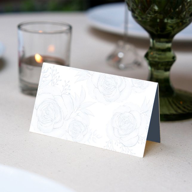 Elegant bröllop minimalistiskt blått Blommigt Placeringskort (Elegant blue floral blank place card. )