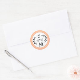 Elegant Bröllop Modern Monogram Fersken Trendig Fö Runt Klistermärke