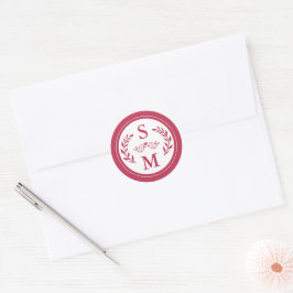 Elegant Bröllop Modern Monogram Magneta Röd Favori Runt Klistermärke