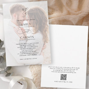 Elegant Bröllop Modernt Blekande Foto Monogram Log Inbjudningar