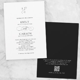 Elegant Bröllop Modernt Monogram Logotyp QR-kod Sv Inbjudningar