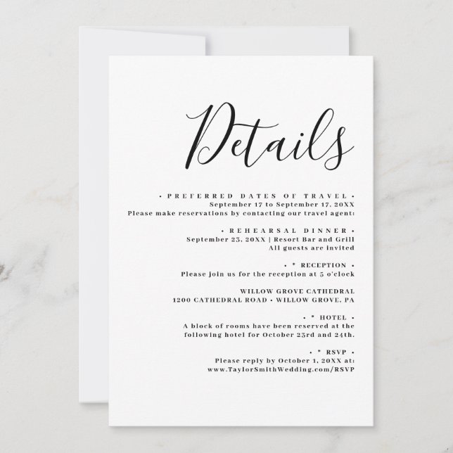 Elegant Bröllop Modernt Skript detaljer Inbjudningar (Framsida)