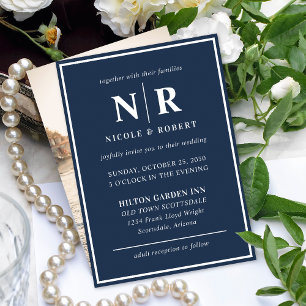 Elegant bröllop Monogram Bride och Groom Initialer Inbjudningar