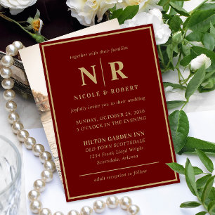 Elegant bröllop Monogram Bride och Groom Initialer Inbjudningar