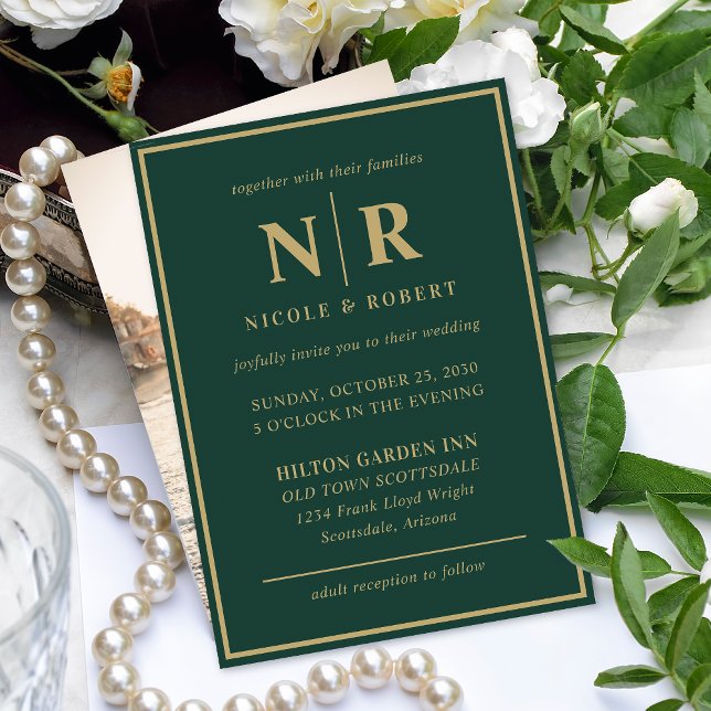 Elegant bröllop Monogram Bride och Groom Initialer Inbjudningar (Skapare uppladdad)