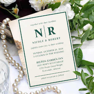Elegant bröllop Monogram Bride och Groom Initialer Inbjudningar