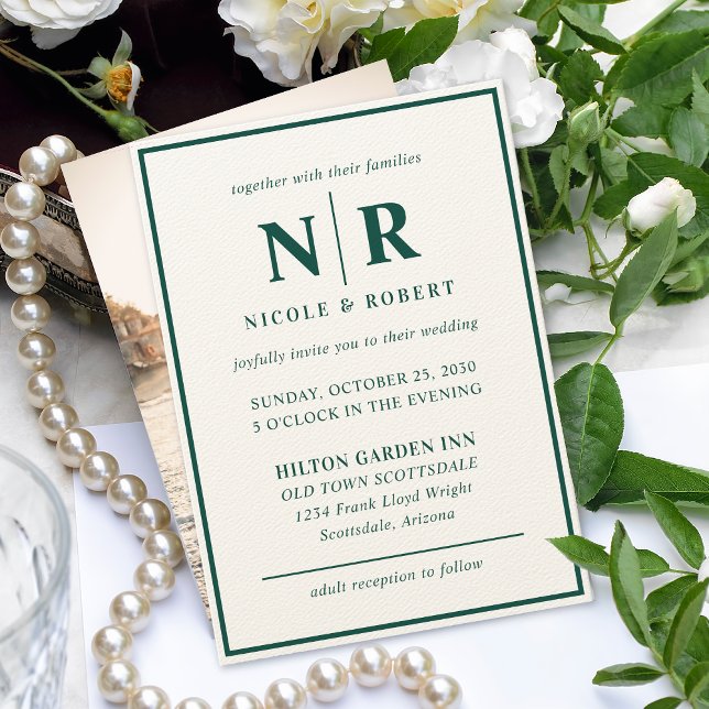 Elegant bröllop Monogram Bride och Groom Initialer Inbjudningar (Skapare uppladdad)