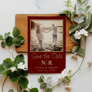 Elegant bröllop Monogram - fotospara datum Magnetisk Inbjudningskort