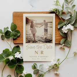 Elegant bröllop Monogram - fotospara datum Magnetisk Inbjudningskort