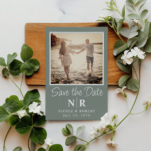 Elegant bröllop Monogram - fotospara datum Magnetisk Inbjudningskort